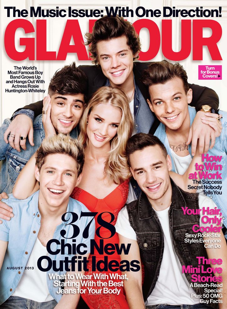 Rosie Huntington-Whiteley Joins the Boys of One Direction for Glamour August 2013 Cover