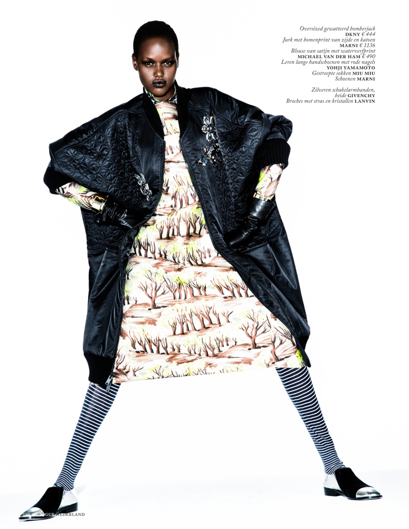 Ajak Deng Models Fall Brights for Vogue Netherlands by Marc de Groot