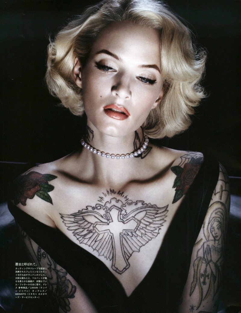 Daria Strokous is Tattoo Glam for Vogue Japan Shoot by Sølve Sundsbø