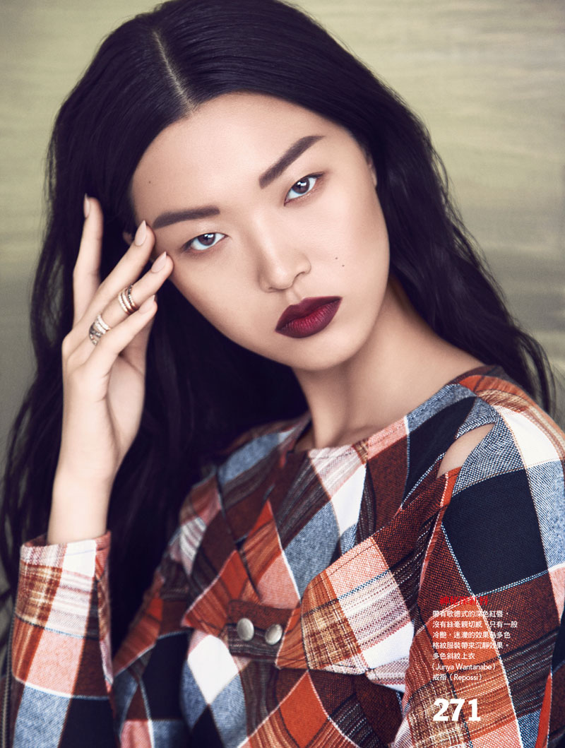 Tian Yi is Pretty in Plaid for Vogue Taiwan Feature by Yossi Michaeli