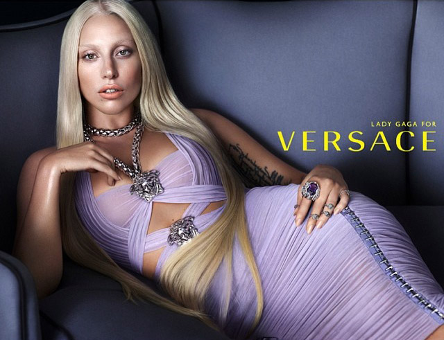 Lady Gaga poses in Versace spring-summer 2014 ad / Image courtesy of mertalas Instagram