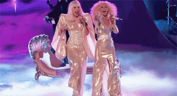 Lady Gaga & Christina Aguilera in Gold for The Voice "Do What U Want" Performance Lady Gaga & Christina Aguilera in Gold for The Voice "Do What U Want" Performance