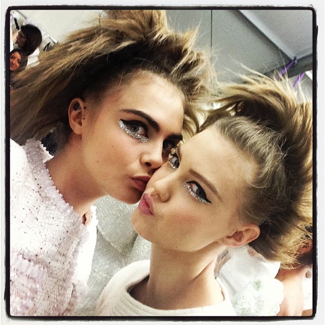 Cara Delevingne & Lindsey Wixson at Chanel Couture S/S 2014