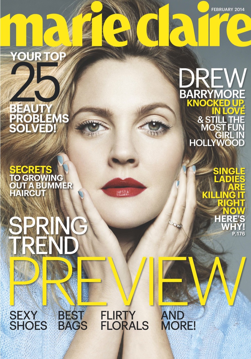 Drew Barrymore on Marie Claire February 2014 Cover