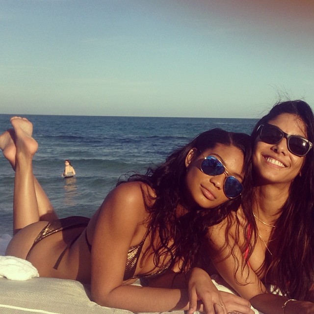 Chanel Iman and Heidy de la Rosa at the beach