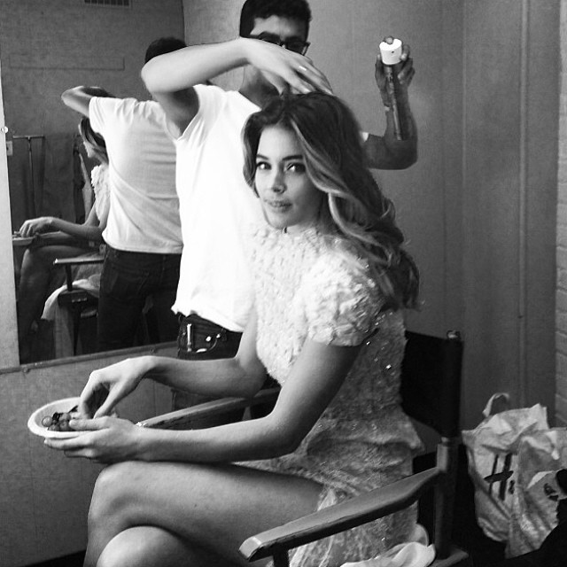 Doutzen backstage at shoot. Image: Model's Instagram