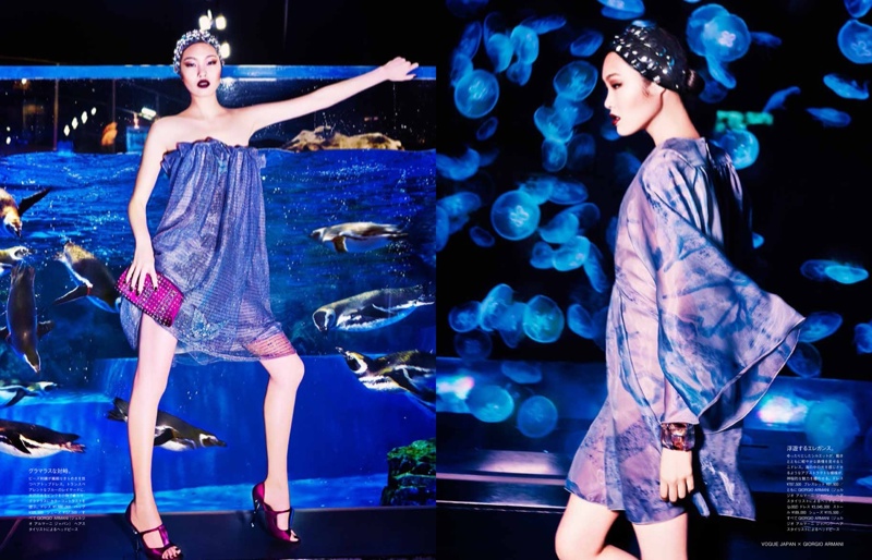 Beneath the Sea: Chiharu Okunugi Wears Armani for Vogue Japan by Ellen von Unwerth