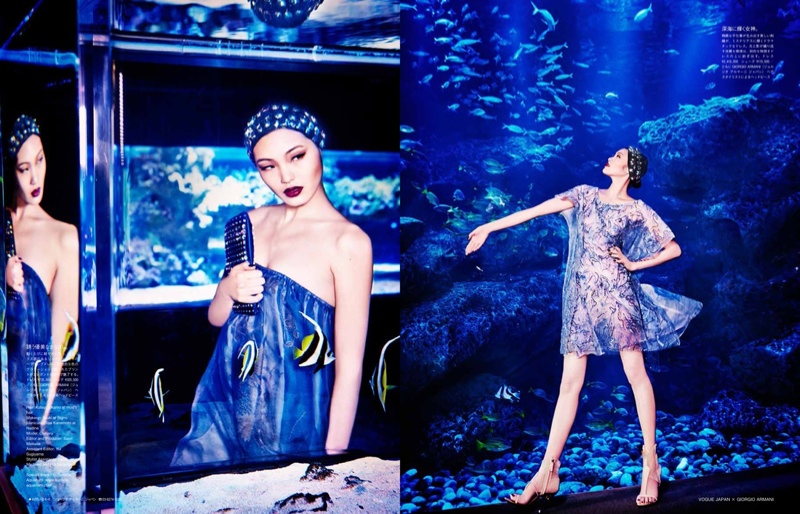 Beneath the Sea: Chiharu Okunugi Wears Armani for Vogue Japan by Ellen von Unwerth