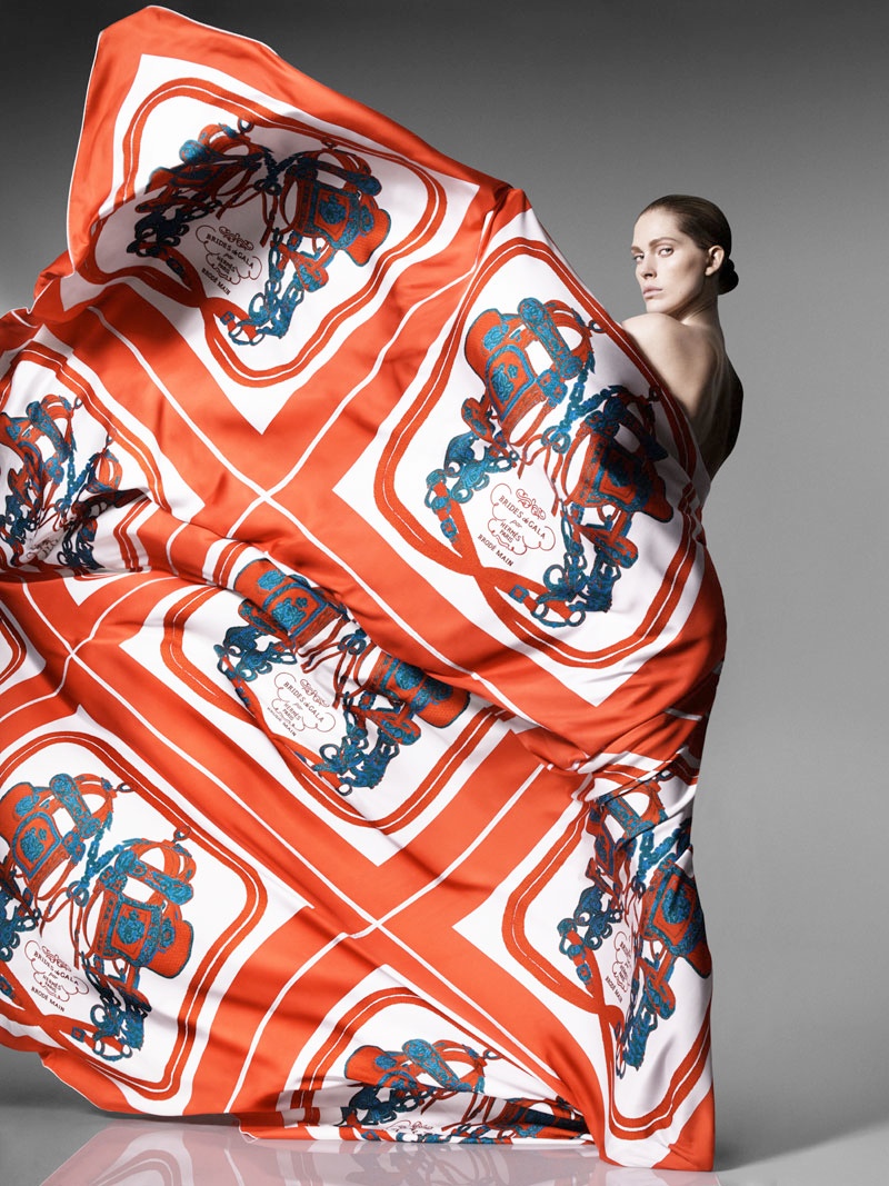 Iselin Steiro Models Hermès Printed Scarves for Spring '14 Catalogue