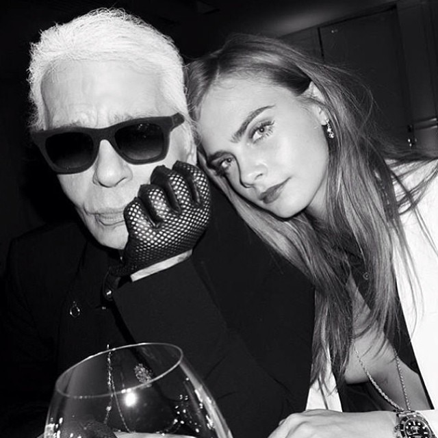 Karl Lagerfeld poses alongside Cara Delevingne. Image: Instagram