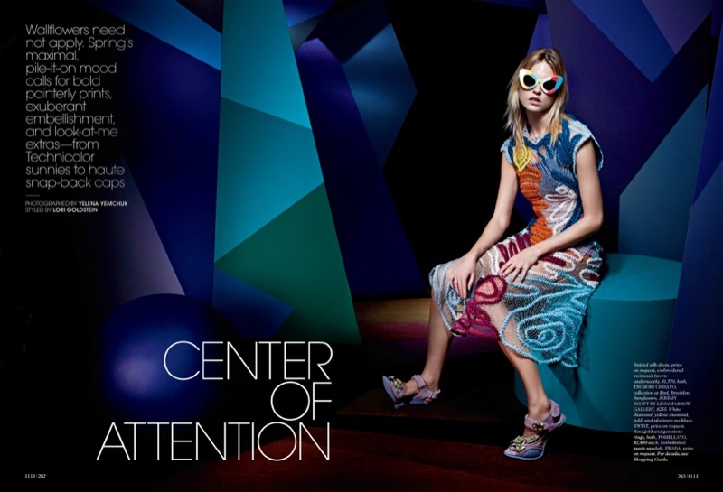 Center of Attention: Martha Hunt in Spring Prints for Elle by Yelena Yemchuk