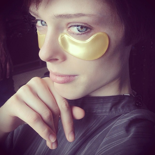 Coco Rocha wears 24k gold eye mask