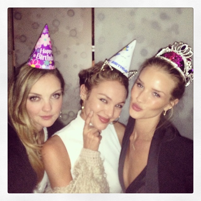 Heather Marks, Candice Swanepoel and birthday girl Rosie Huntington-Whitley with some stylish headpieces