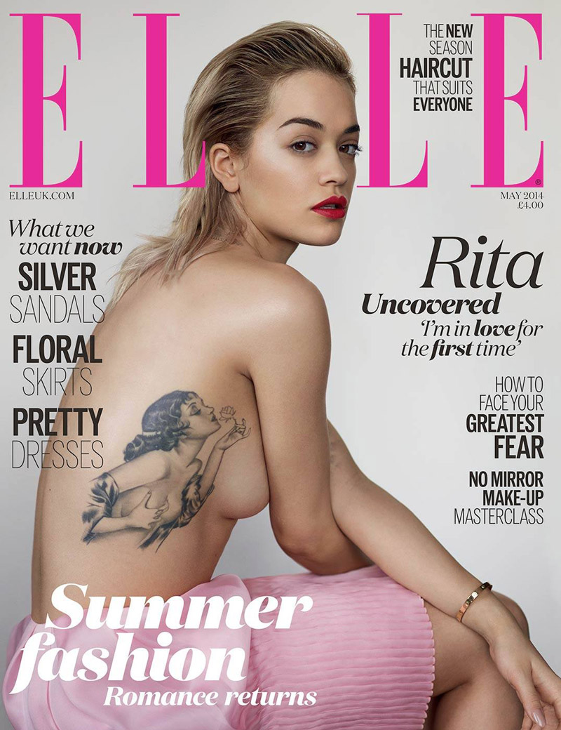 Rita Ora Goes Topless, Shows Off Tattoo on Elle UK Cover