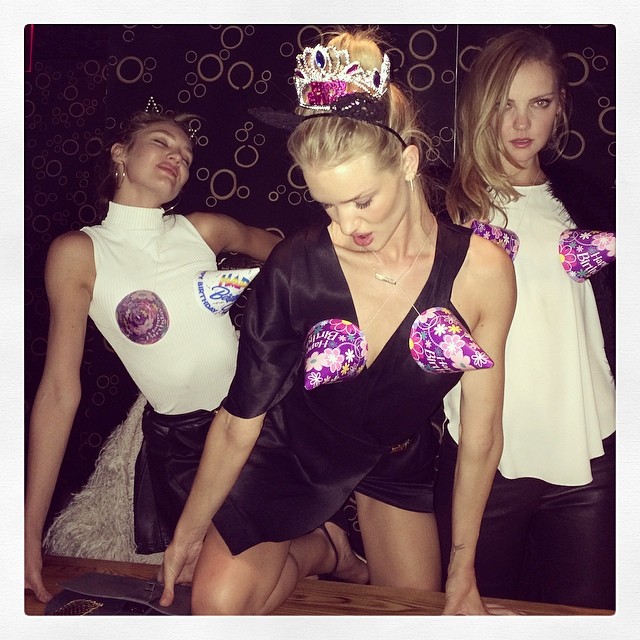 Party time with Candice Swanepoel, Rosie Huntington-Whiteley and Heather Marks