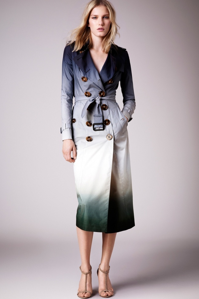 A trench coat from Burberry's resort 2015 collection features a gradient print effect.