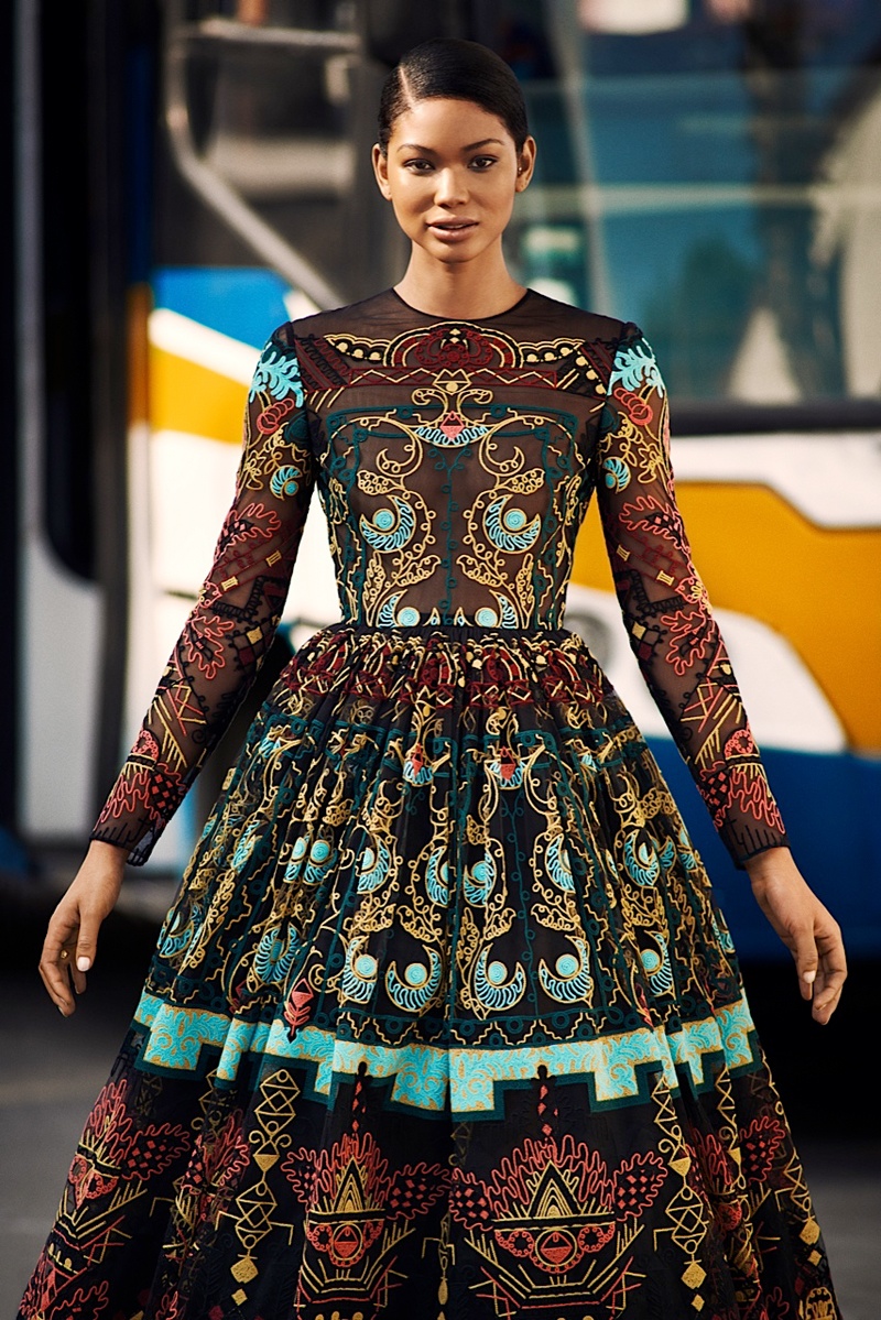 Chanel Iman in Alexander Wang Grosgrain-Trimmed Satin Midi Dress