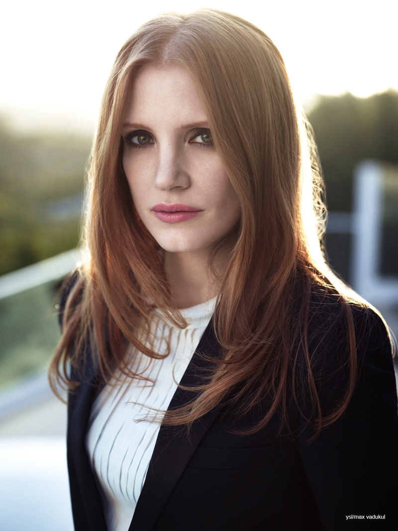 BEFORE: Jessica Chastain poses for YSL ad bangs free