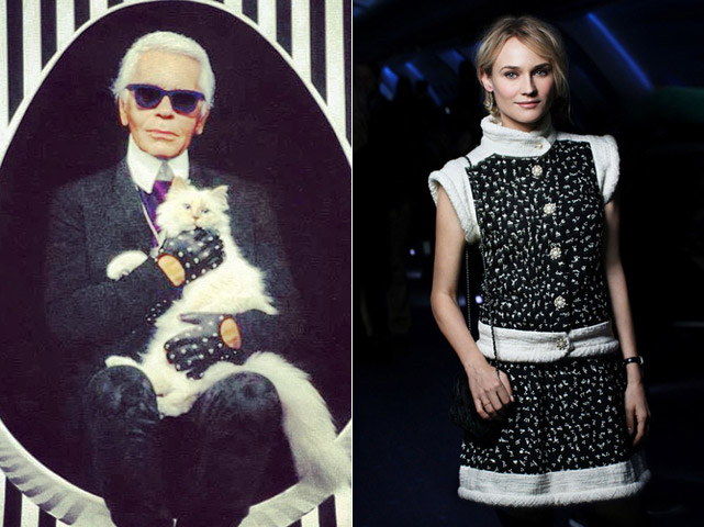 Karl Lagerfeld with his cat Choupette & Diane Kruger at Chanel event. Credit: Instagram/Chanel