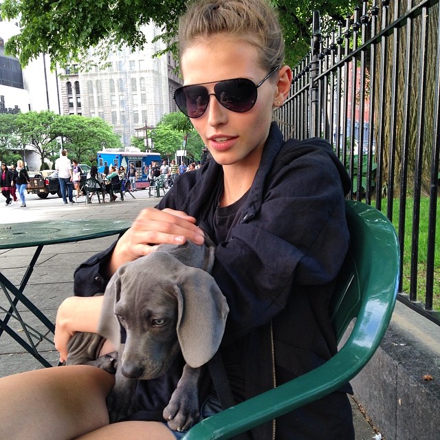 Karlina Caune with a canine friend