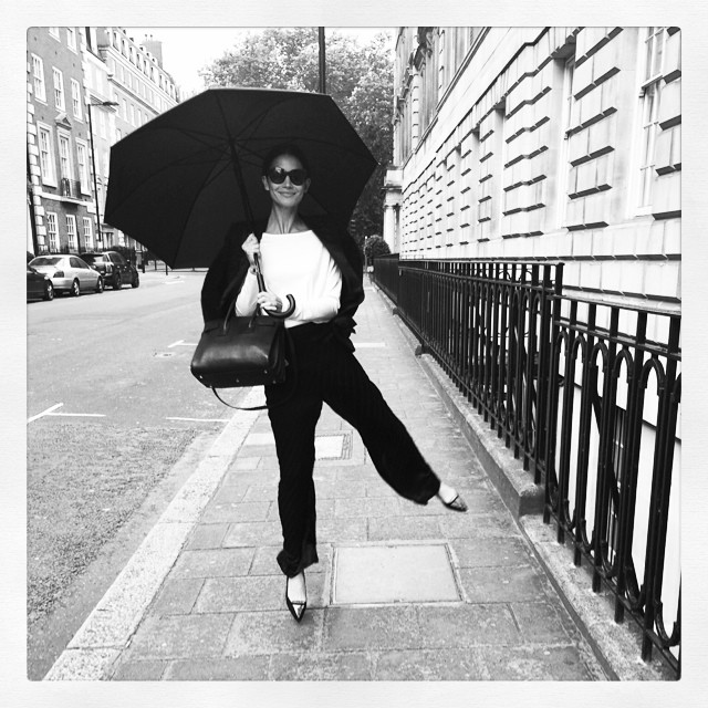 Lily Aldridge in rainy London