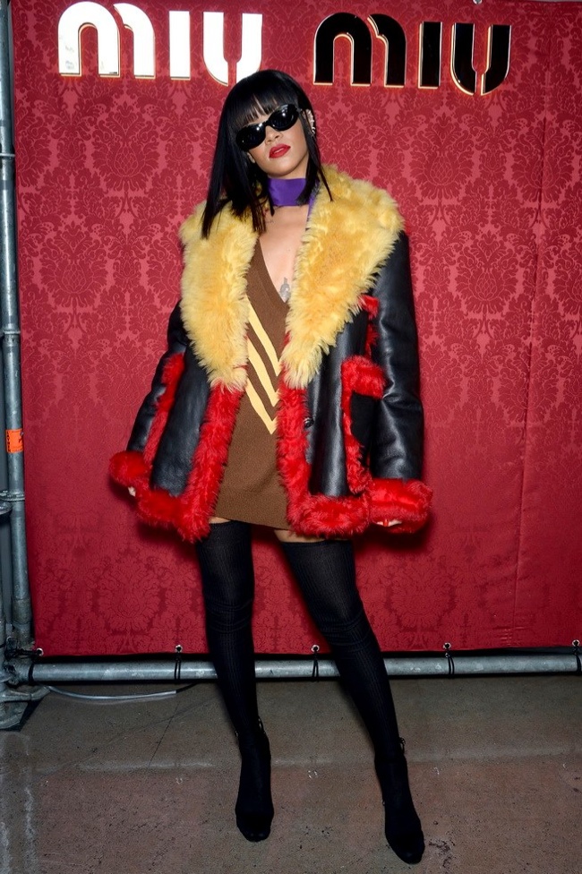 Rihanna wearing Prada at the Miu Miu's fall-winter 2014 runway show