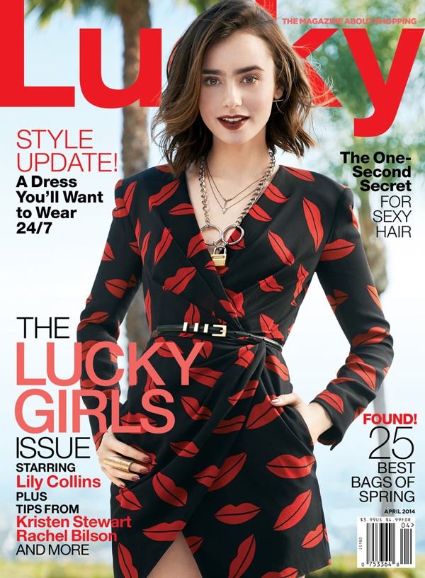 Lily Collins on Lucky Magazine April 2014 Cover in Saint Laurent