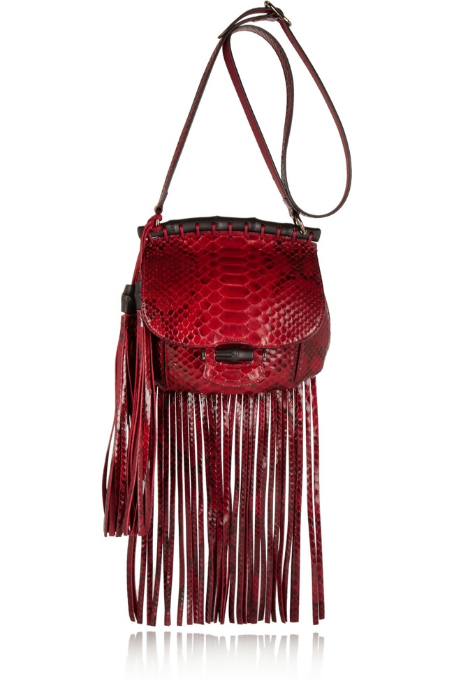 Gucci Fringed python shoulder bag available at Net-a-Porter for $3,100.