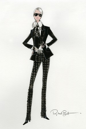 Sketch of Karl Lagerfeld Barbie Doll from WWD