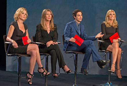 This is gonna hurt. Guest Judge Julie Bowen with Nina Garcia, Zac Posen and Heidi Klum. Photo: Lifetime