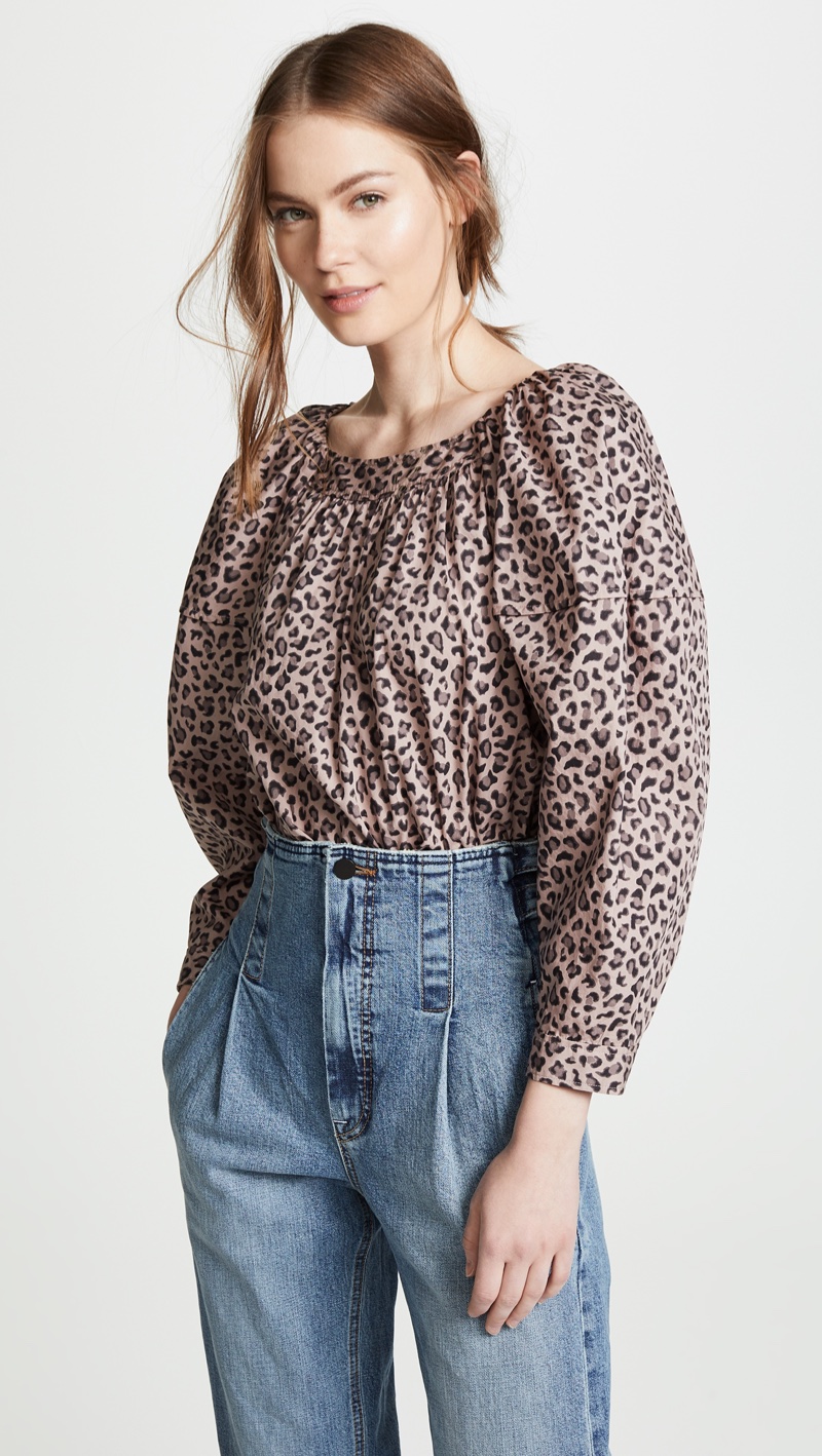 La Vie Rebecca Taylor Long Sleeve Ocelot Top $117