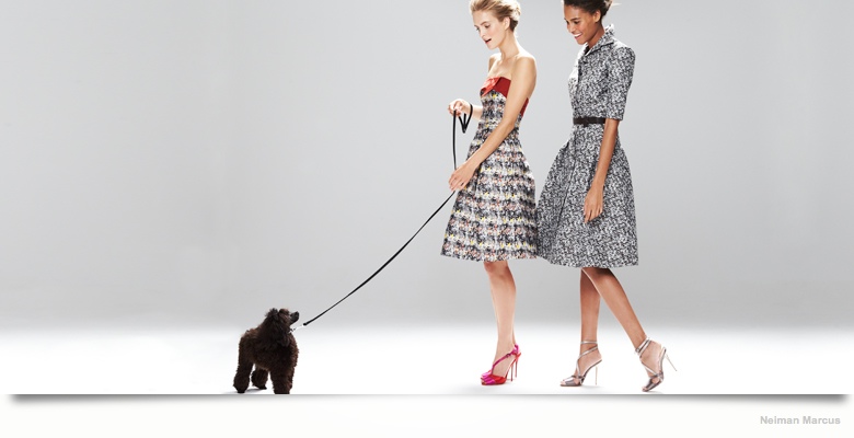 Mirte Maas & Cindy Bruna in Carolina Herrera Fall 2014 Dresses for Neiman Marcus