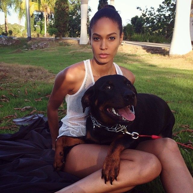 Joan Smalls poses with her pooch
