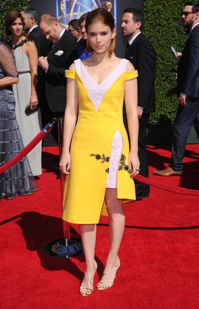 Kate Mara Wears Yellow Dior Dress at the 2014 Creative Arts Emmy Awards