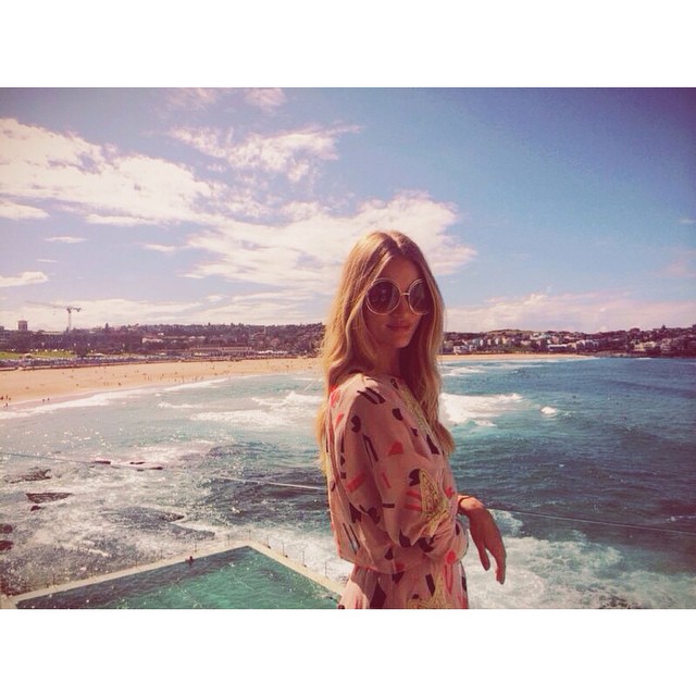 Rosie Huntington-Whiteley in a bohemian chic dress. Photo via Instagram.  