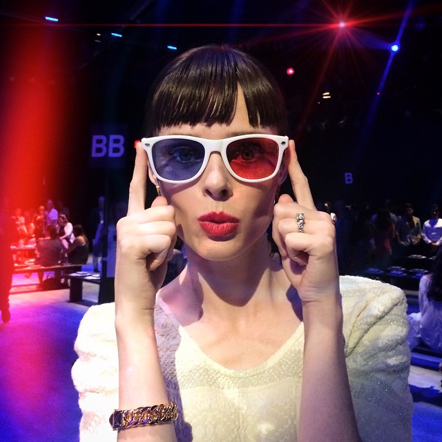 Coco Rocha wears 3D glasses at Rebecca Minkoff show