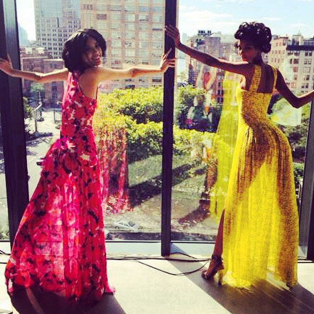 Ming Xi and Lais Ribeiro show off their DVF dresses at NYFW