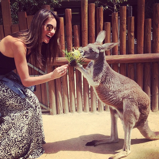 Alessandra Ambrosio in Australia with a kangaroo (we think)