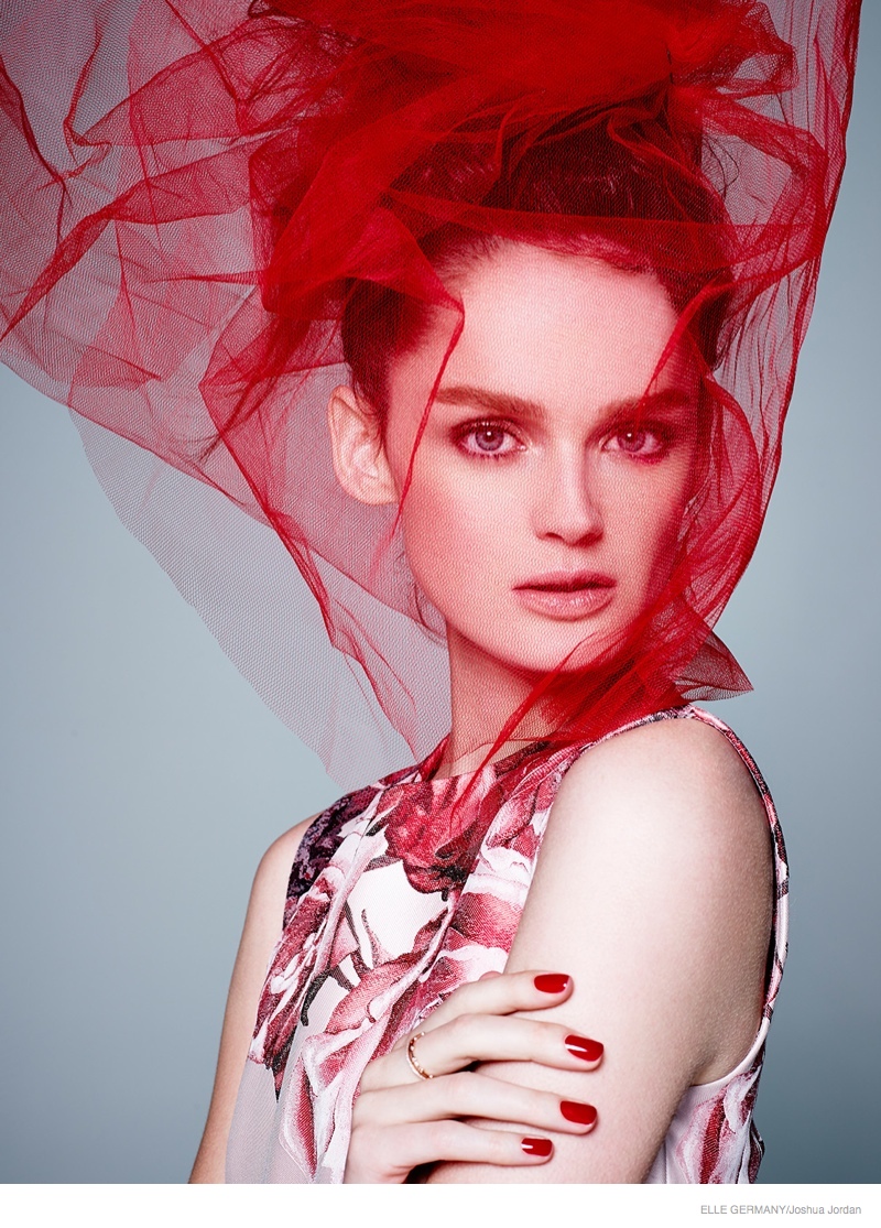 Lisa Cant Models Red Hot Looks for Elle Germany