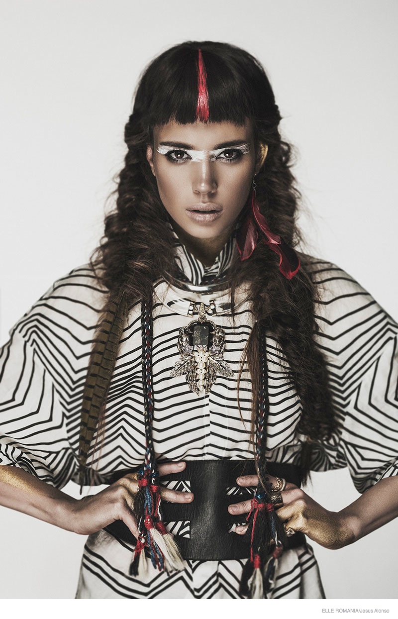 Nuria Nieva in Tribal Chic Fashion for Elle Romania by Jesus Alonso
