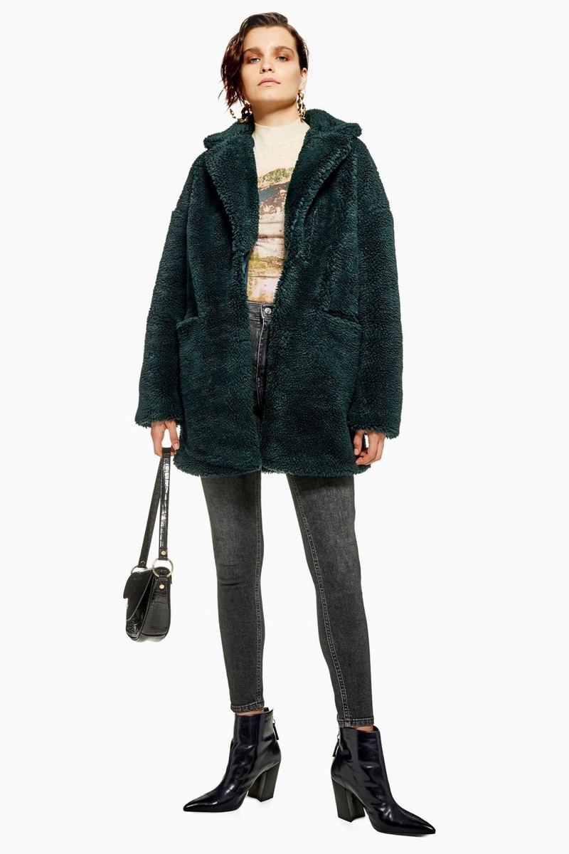 Topshop Borg Faux Fur Coat in Forest Green $65 (previously $130)