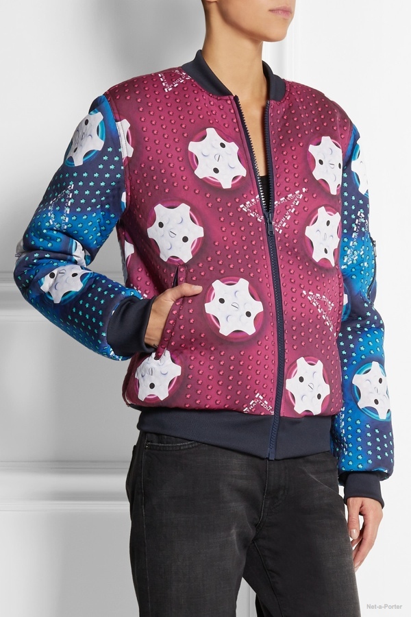 adidas Originals Mary Katrantzou Monster Marathon padded neoprene bomber jacket available at Net-a-Porter for $300