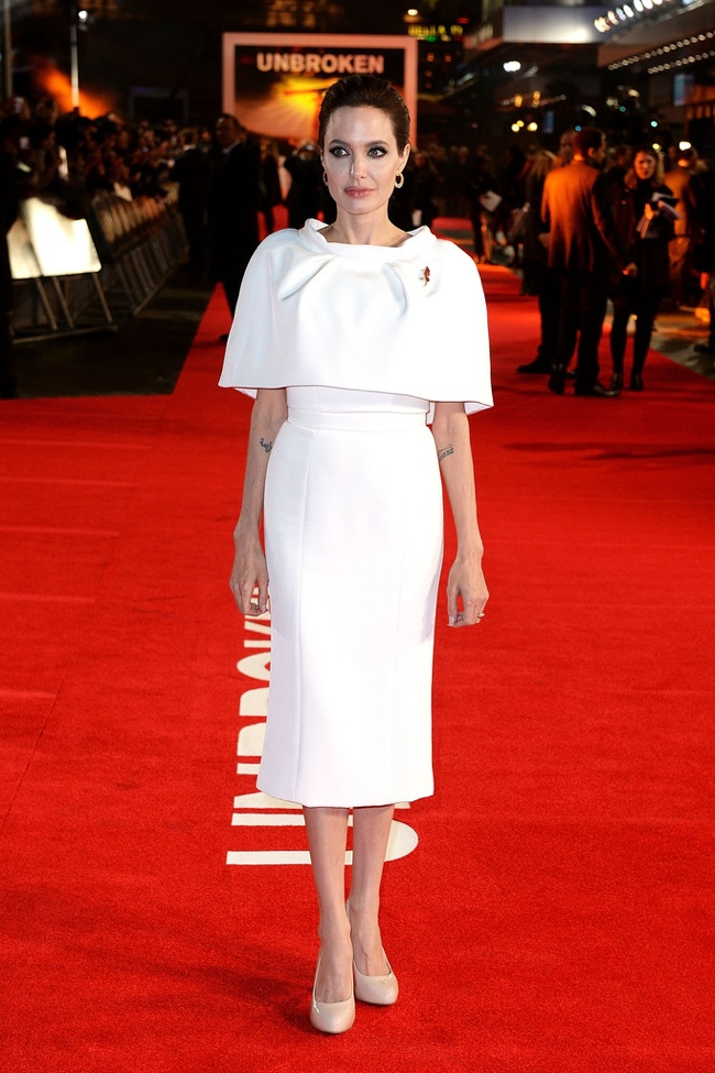 Angelina Jolie in Ralph & Russo Couture Cape + Dress at the “Unbroken” London Premiere
