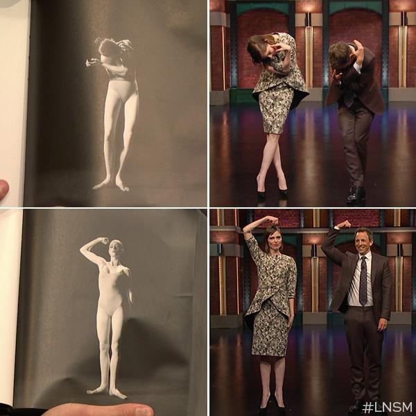 Coco Rocha and Seth Meyers do some model poses for "Late Night". Credit: LNSM