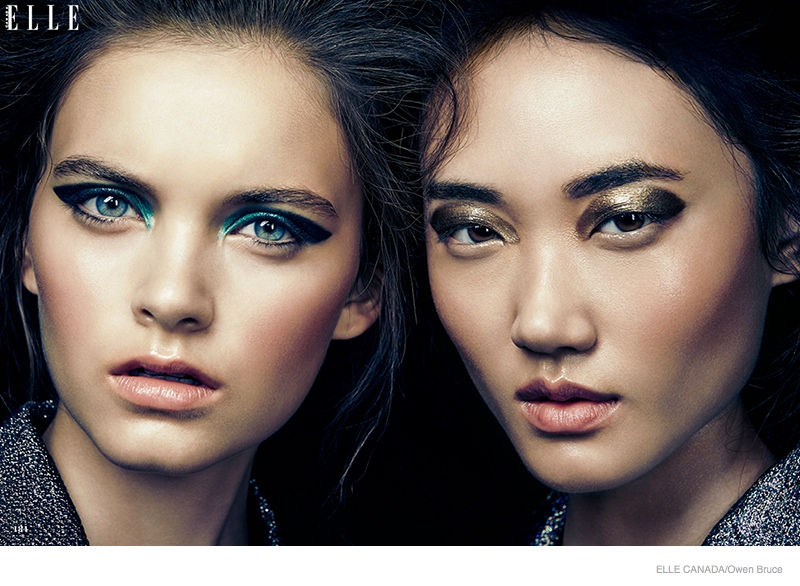 Emma & Ashley Model Glittery Holiday Makeup Looks in Elle Canada