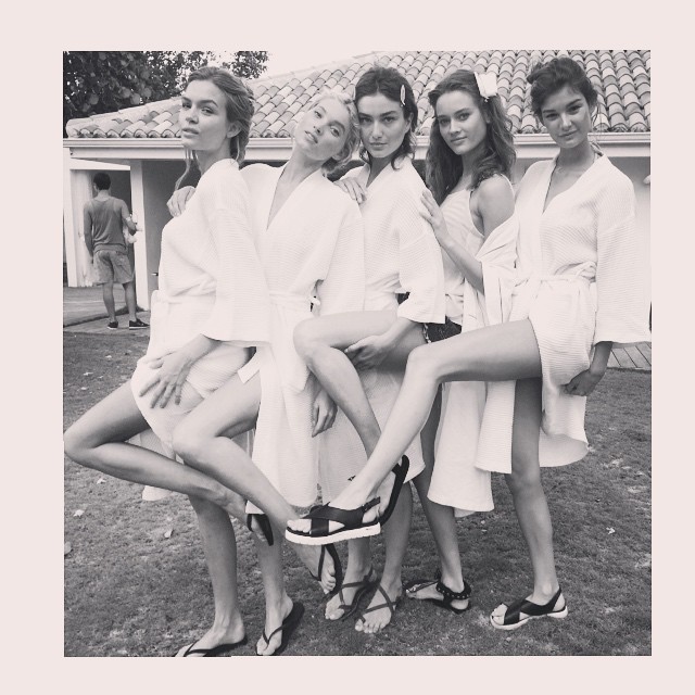Models on set a Victoria's Secret shoot