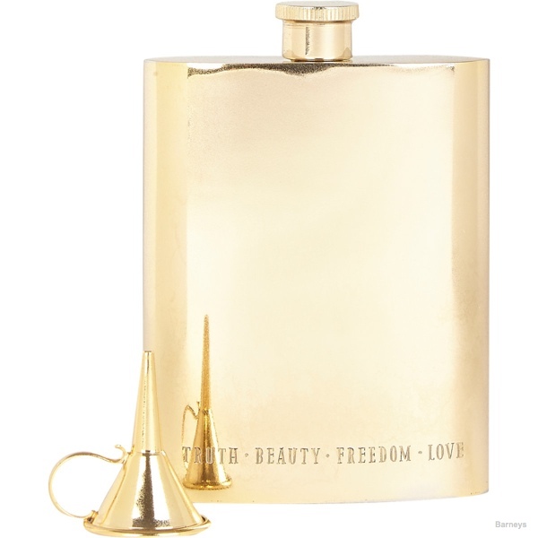 Baz Dazzled Brass Flask Engraved With "Truth, Beauty, Freedom, Love" available at Barneys for $265