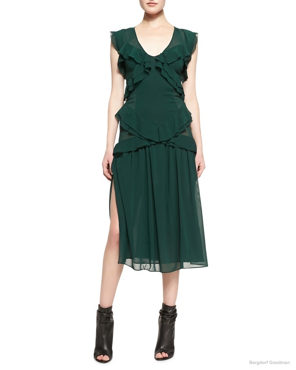 Burberry Prorsum Ruffled V-Neck Chiffon Midi Dress  available at Bergdorf Goodman for $1,917.00