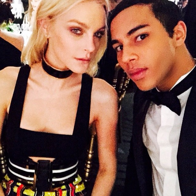 Jessica Stam takes a selfie with Balmain creative director Olivier Rousteing