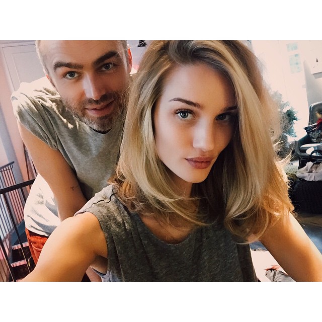 AFTER: Rosie Huntington-Whiteley reveals a short hairstyle, a lob or long bob 'do. 